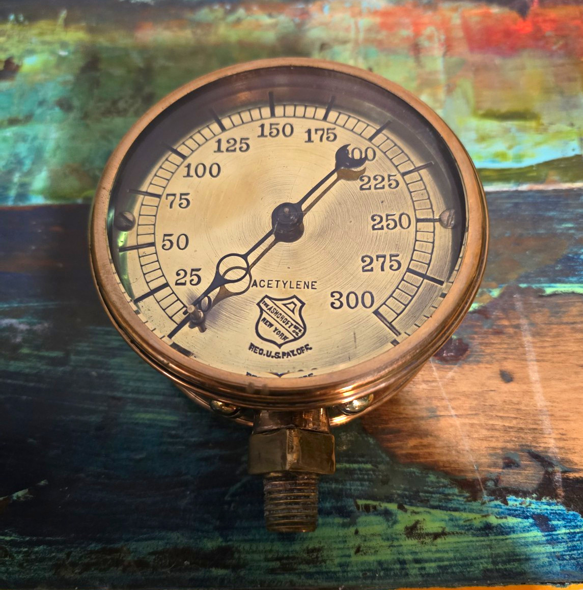 Vintage Acetylene Pressure Gauge Antique Steampunk~ Beveled Glass Brass Beauty Vintage Acetylene Pressure Gauge Antique Steampunk~ Beveled Glass Brass Beauty