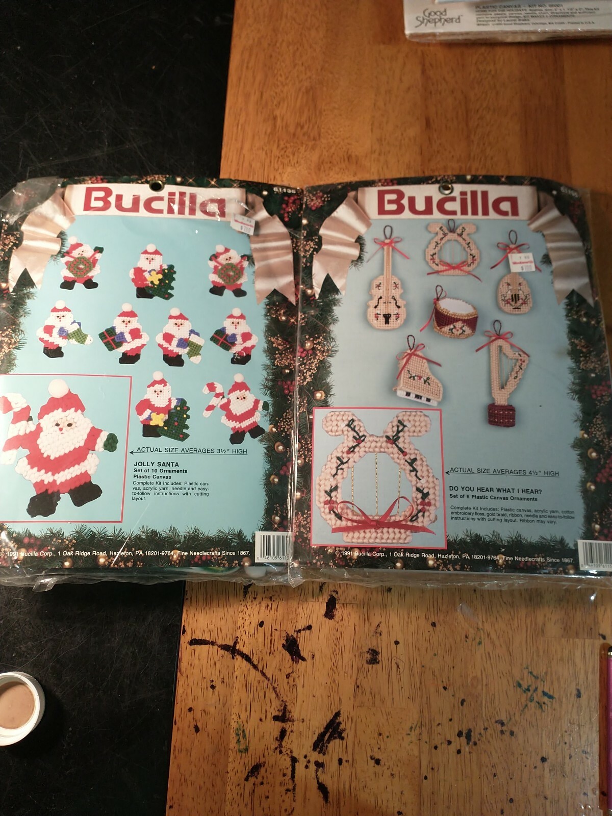 Bucilla vintage 1991 lot of 2 Xmas Ornament Kit NIP and Santa Claus