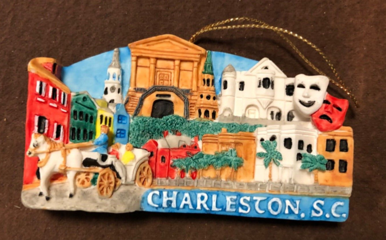 Vtg Charleston South Carolina Colorful 3D Christmas Ornament historic monuments