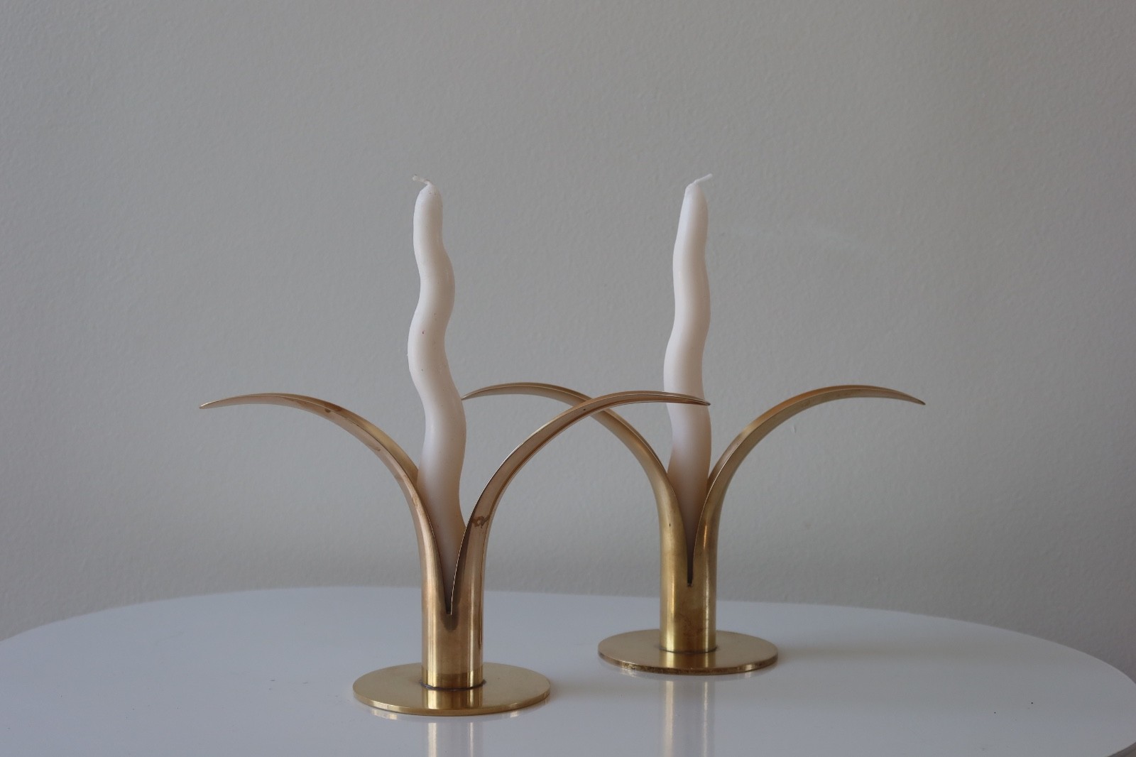 Vintage Set of Liljan Lilly Brass Candle Holders Ivar Ahlenius Bjork Ystad Metal