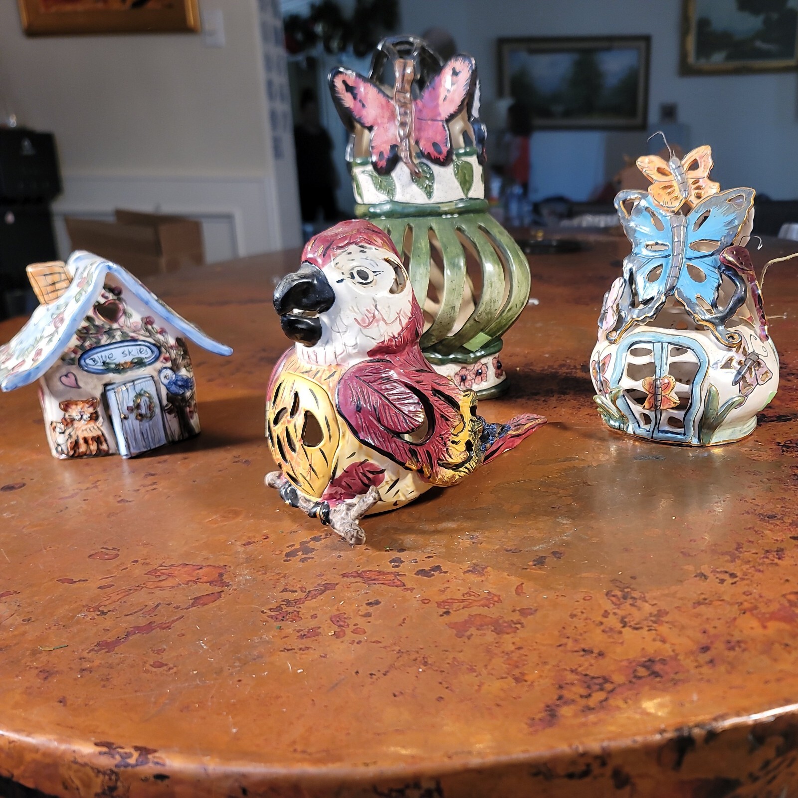 HEATHER GOLDMINE  Parrot Tea Light Candle Holder BLUE SKY and more 4 pieces.