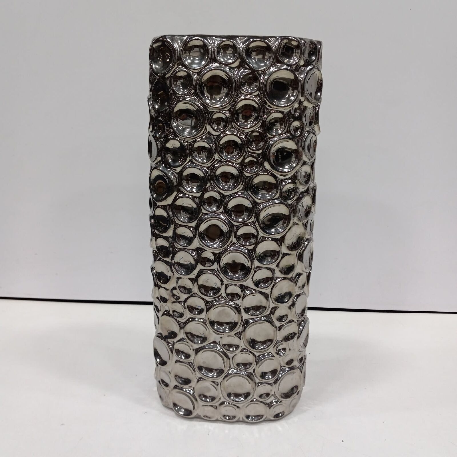 Silver-Tone Ceramic Decorative Vase