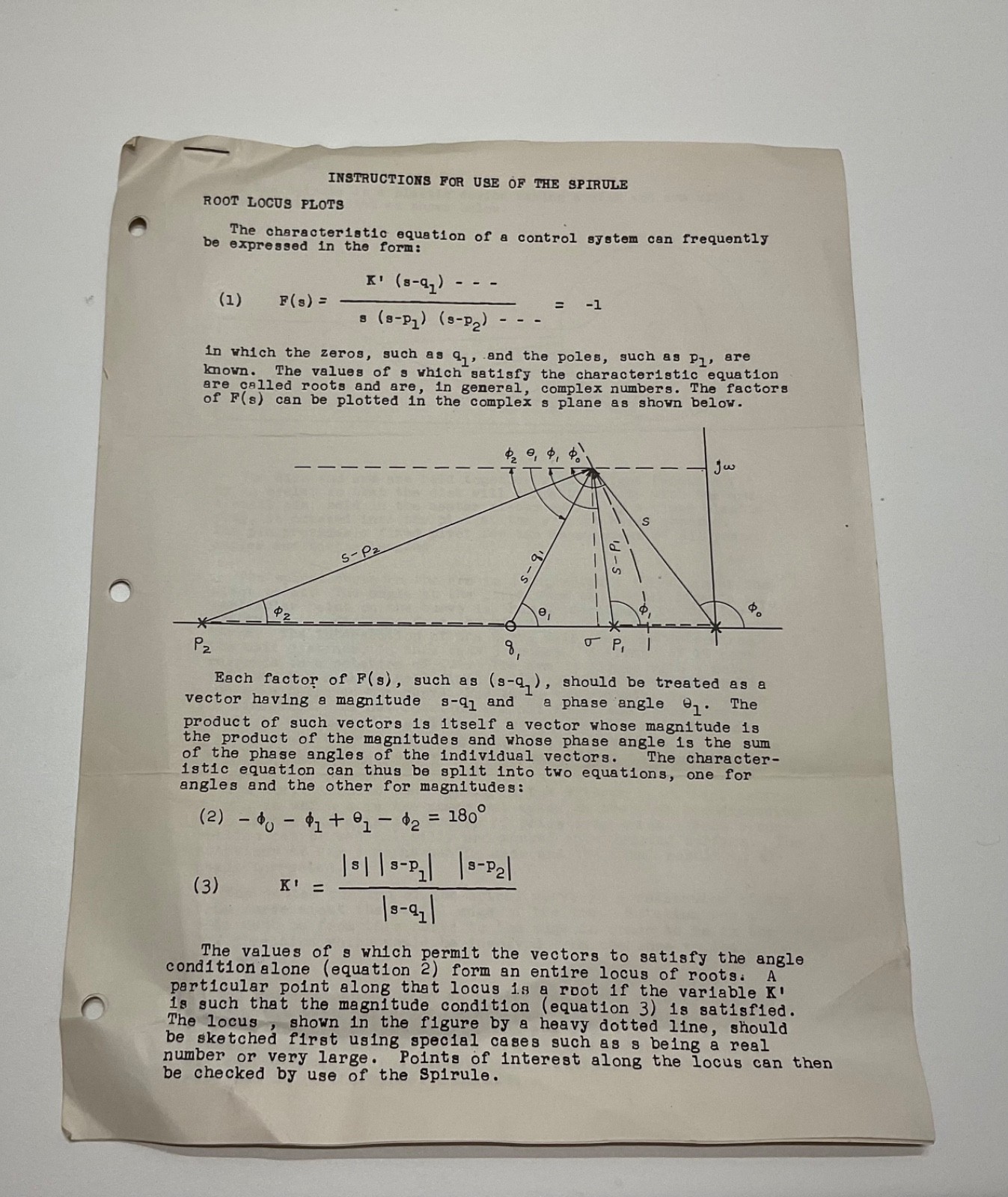 Vintage Spirule Instructions Root Locus Walter Evans Control Engineering Manual
