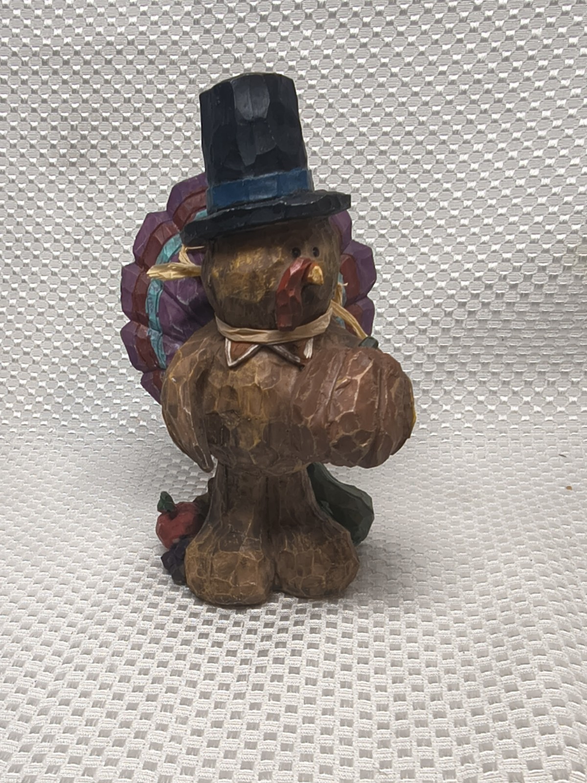 Vintage Faux Wood Carved Resin Turkey Figurine Pilgrim Pumpkin Thanksgiving 6
