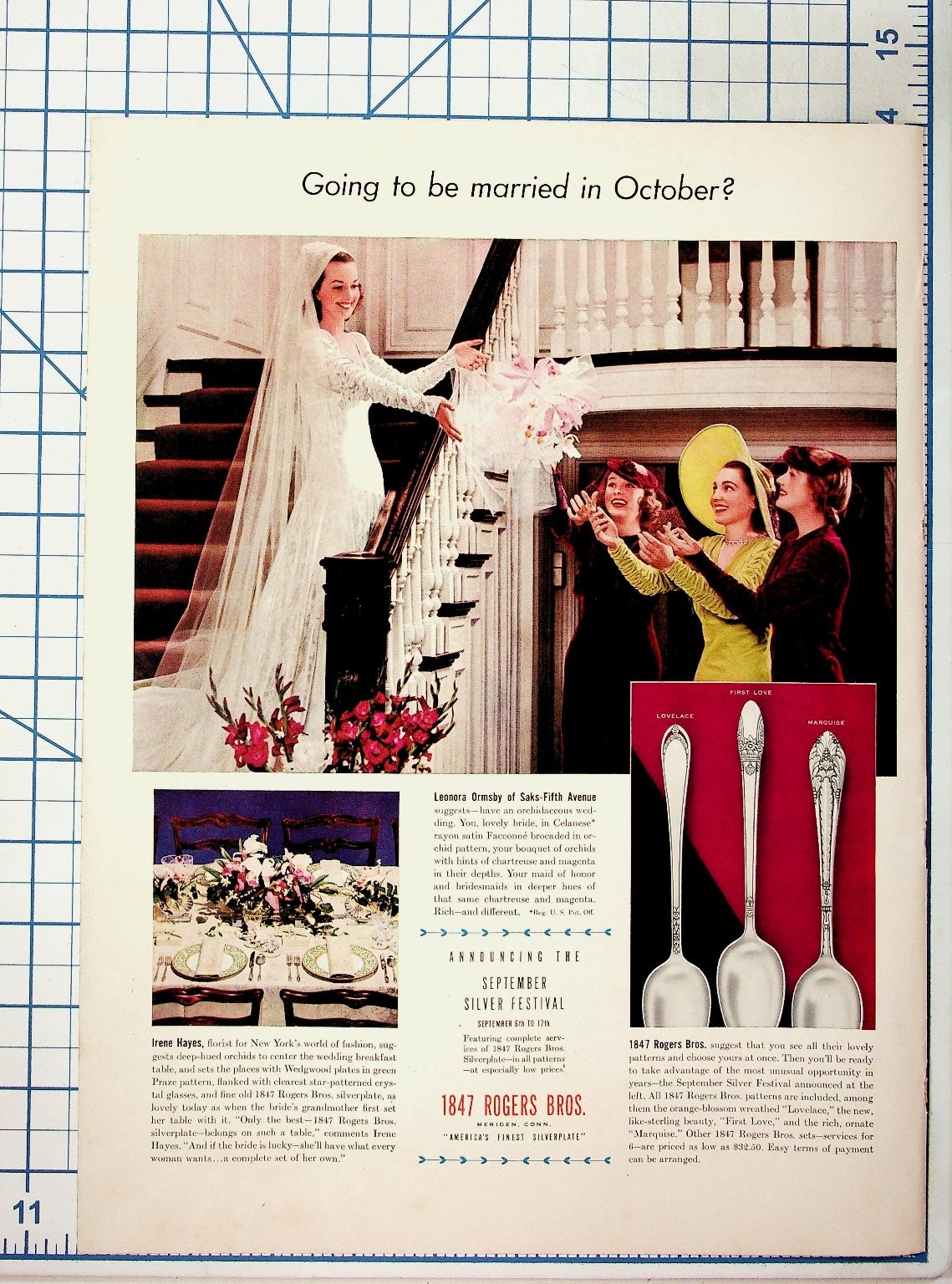 1950s 1847 Rogers Bros Silverplate Ad Bride Wedding Lovelace First Love Marquise