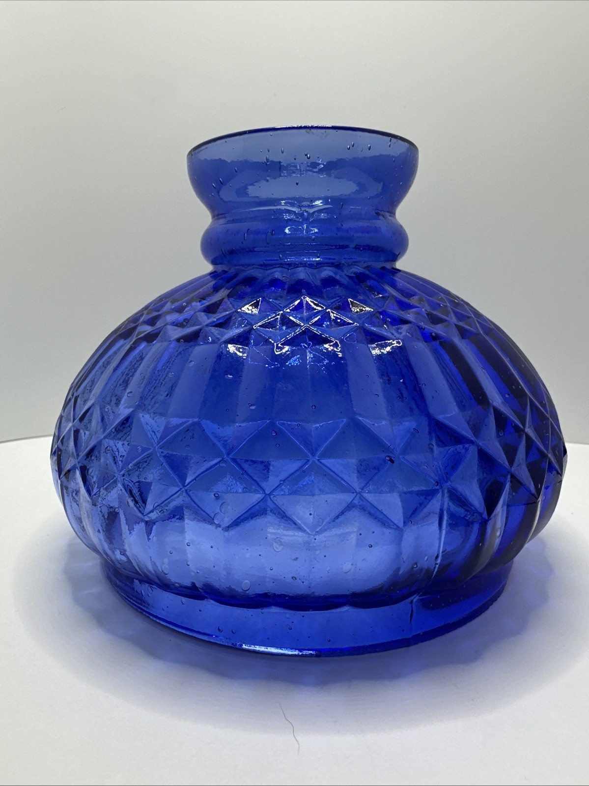 Vintage Blue Diamond Glass Hurricane Lamp Shade 4.75