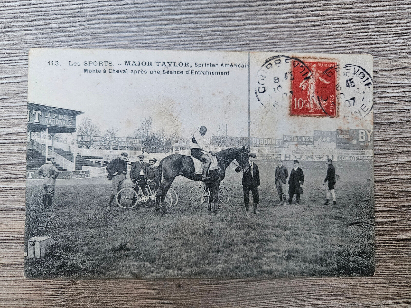 ULTRA RARE ** CYCLING POSTCARD vintage used 1907 ft MAJOR TAYLOR on horseback
