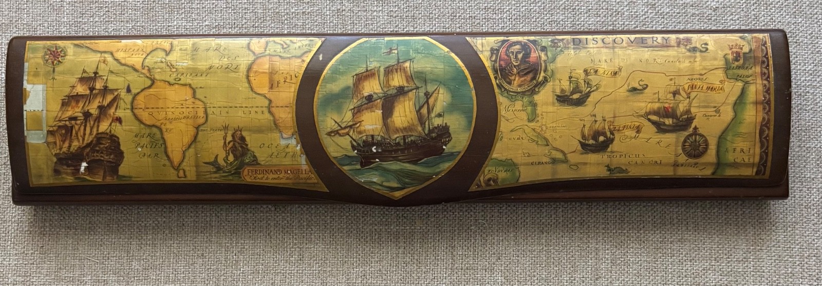 Vintage Christopher Columbus Laquered Old World Map Trinket Box Vintage Christopher Columbus Laquered Old World Map Trinket Box