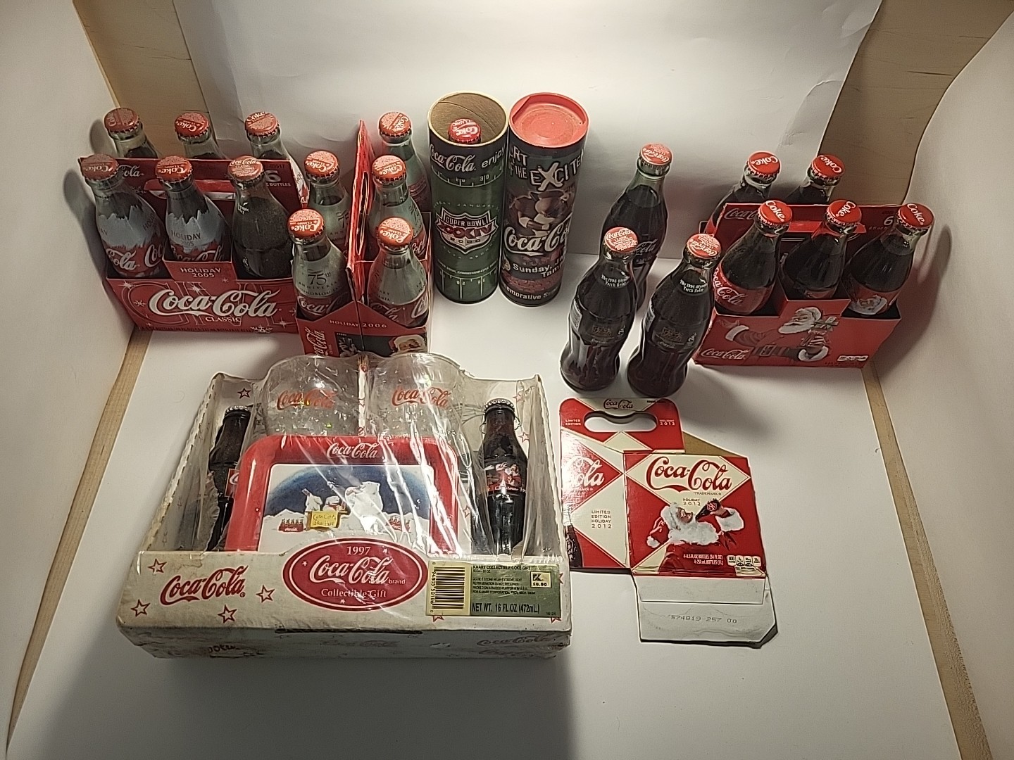 Coca Cola Vintage Mixed Bottles Lot-Holiday, '96 Olympics, 97 Collectible, NFL