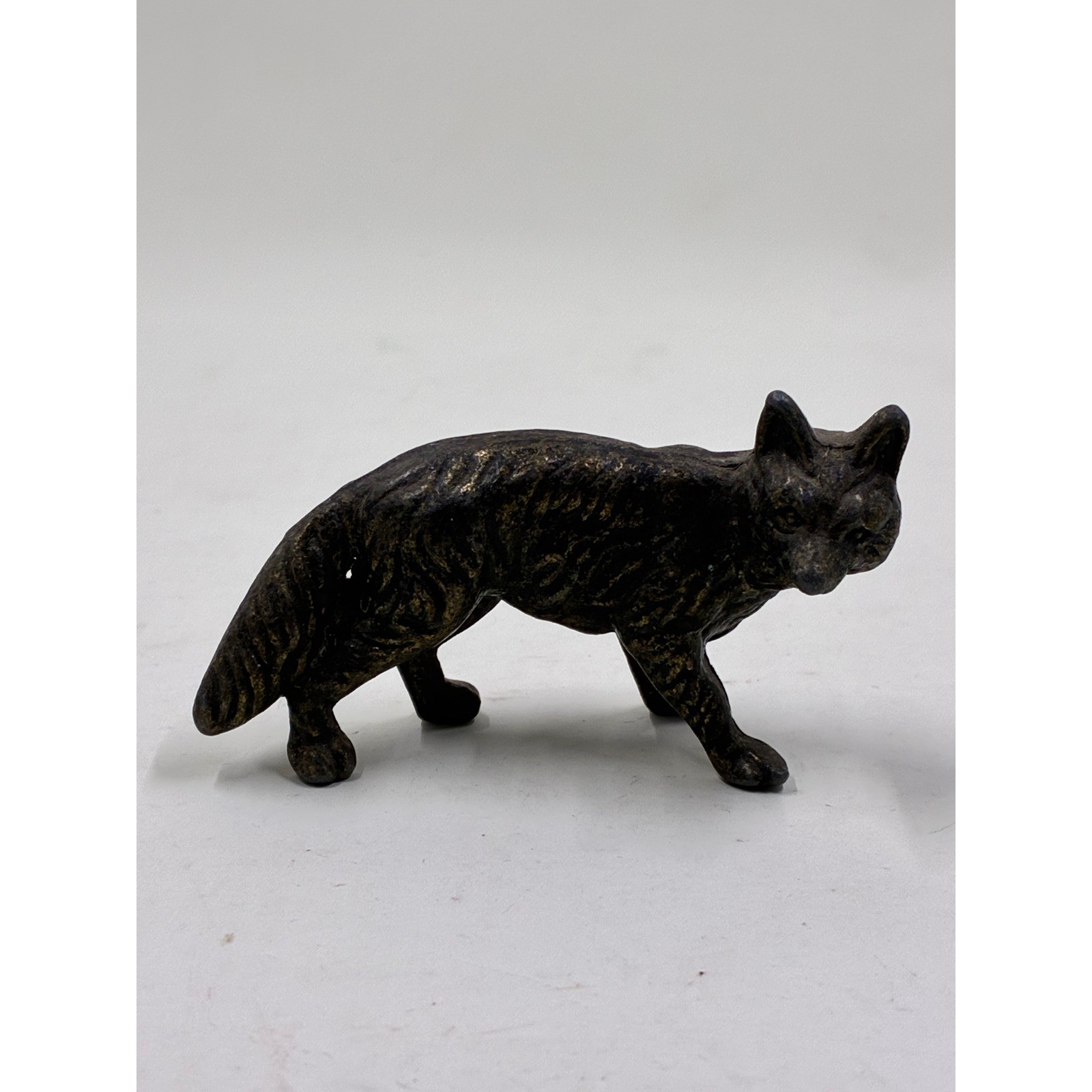 Vintage Cast Metal Fox Figurine Miniature Bronze Tone Wildlife Animal Statue