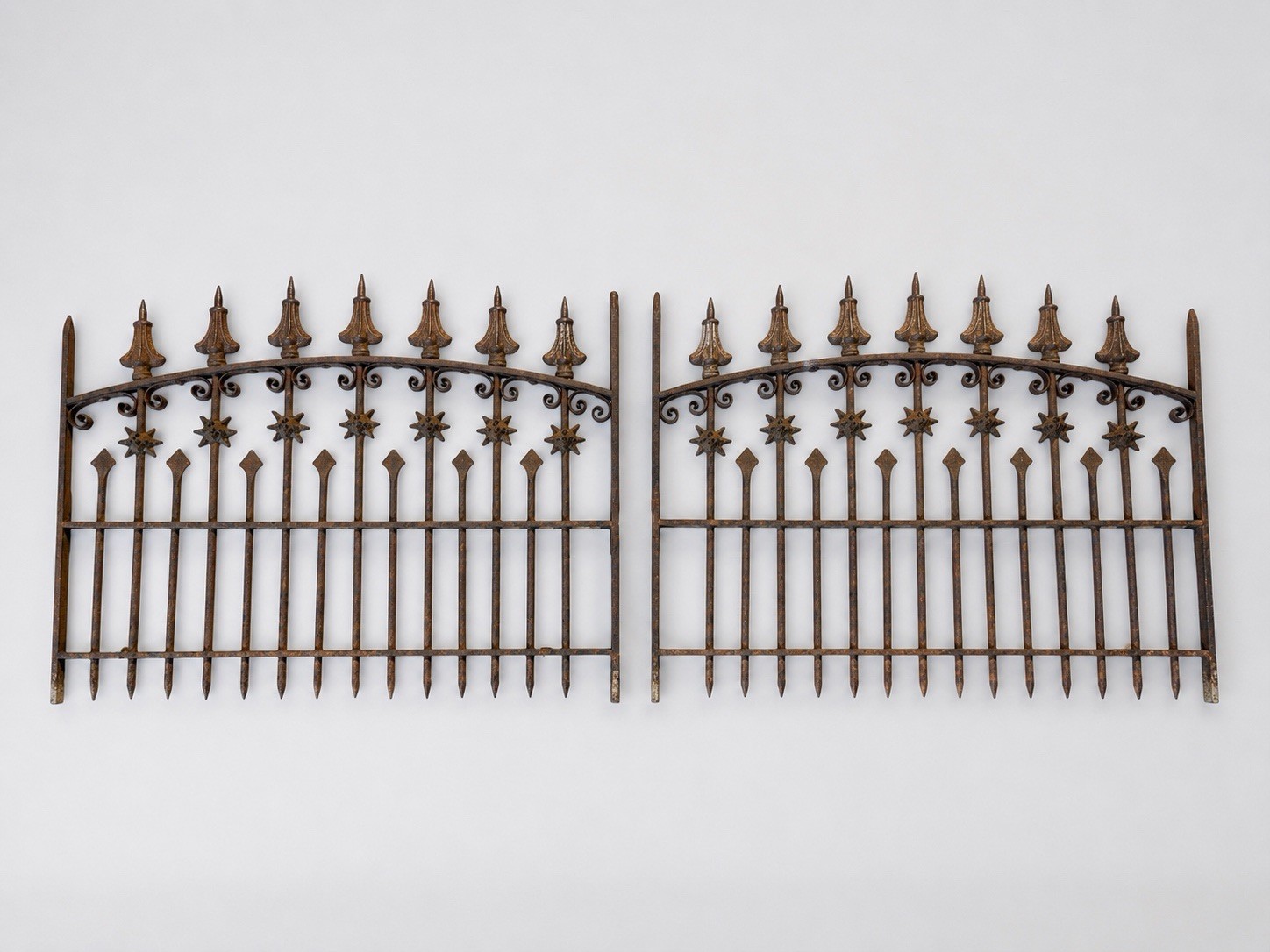 Vintage Matching Pair of Antique Wrought-Iron Scrollwork Sunburst Garden Gates
