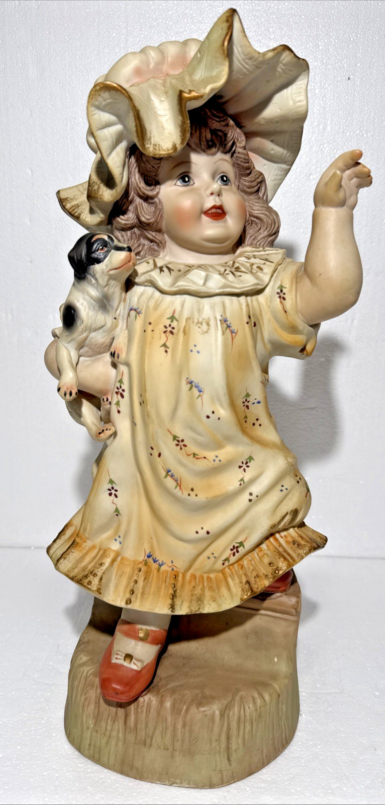 ANTIQUE German Gebruder Heubach Bisque Girl with Dog Statuette 17