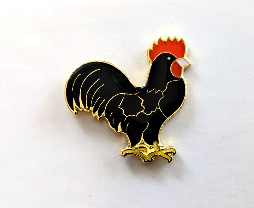 Black Rooster Chicken Cock Enamel Pin Hat Tac Lapel Cockadoodledoo 