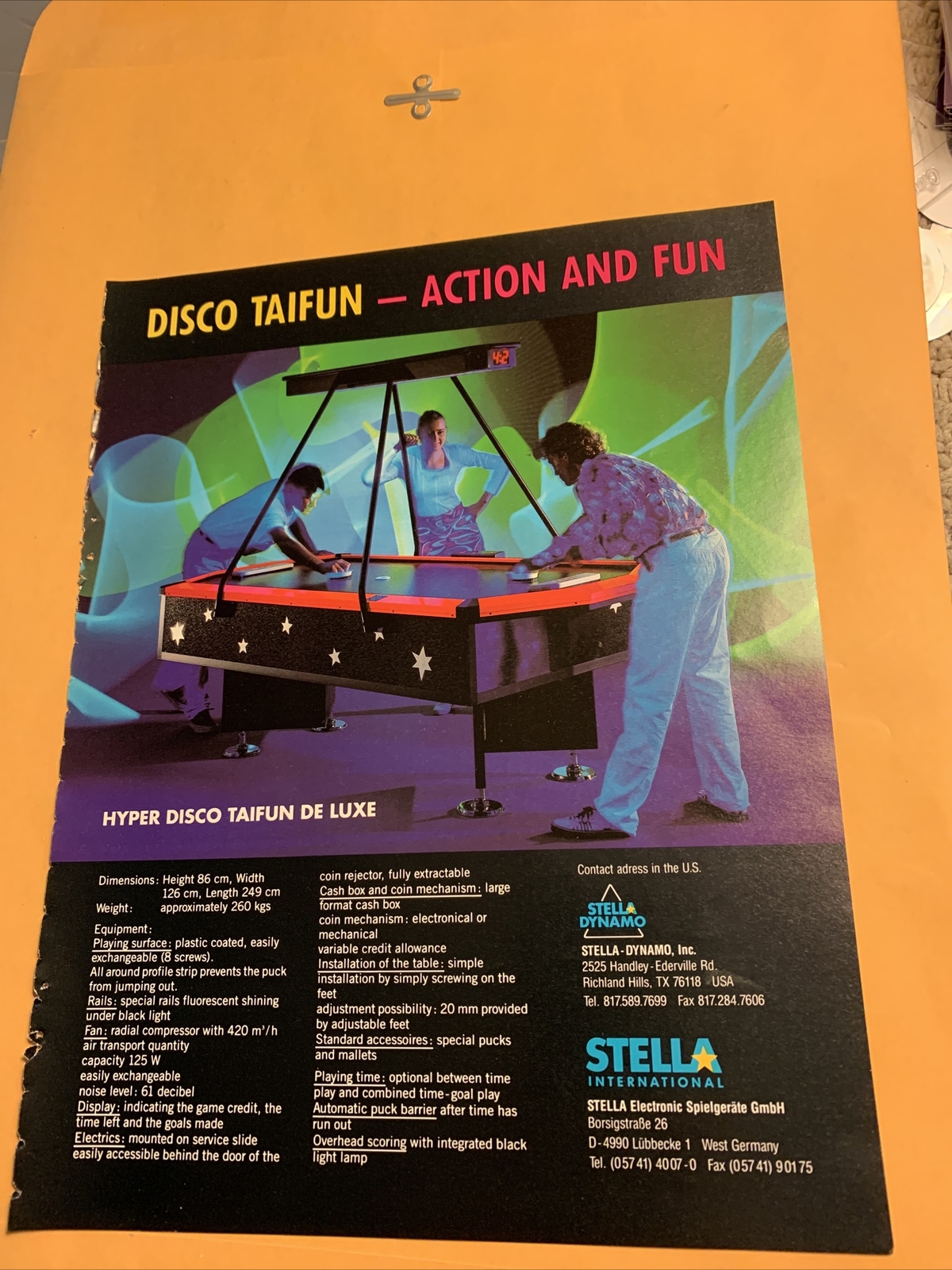 orginal 11-8 1/4” Air hockey hyper disco Stella Taifun arcade game FLYER AD