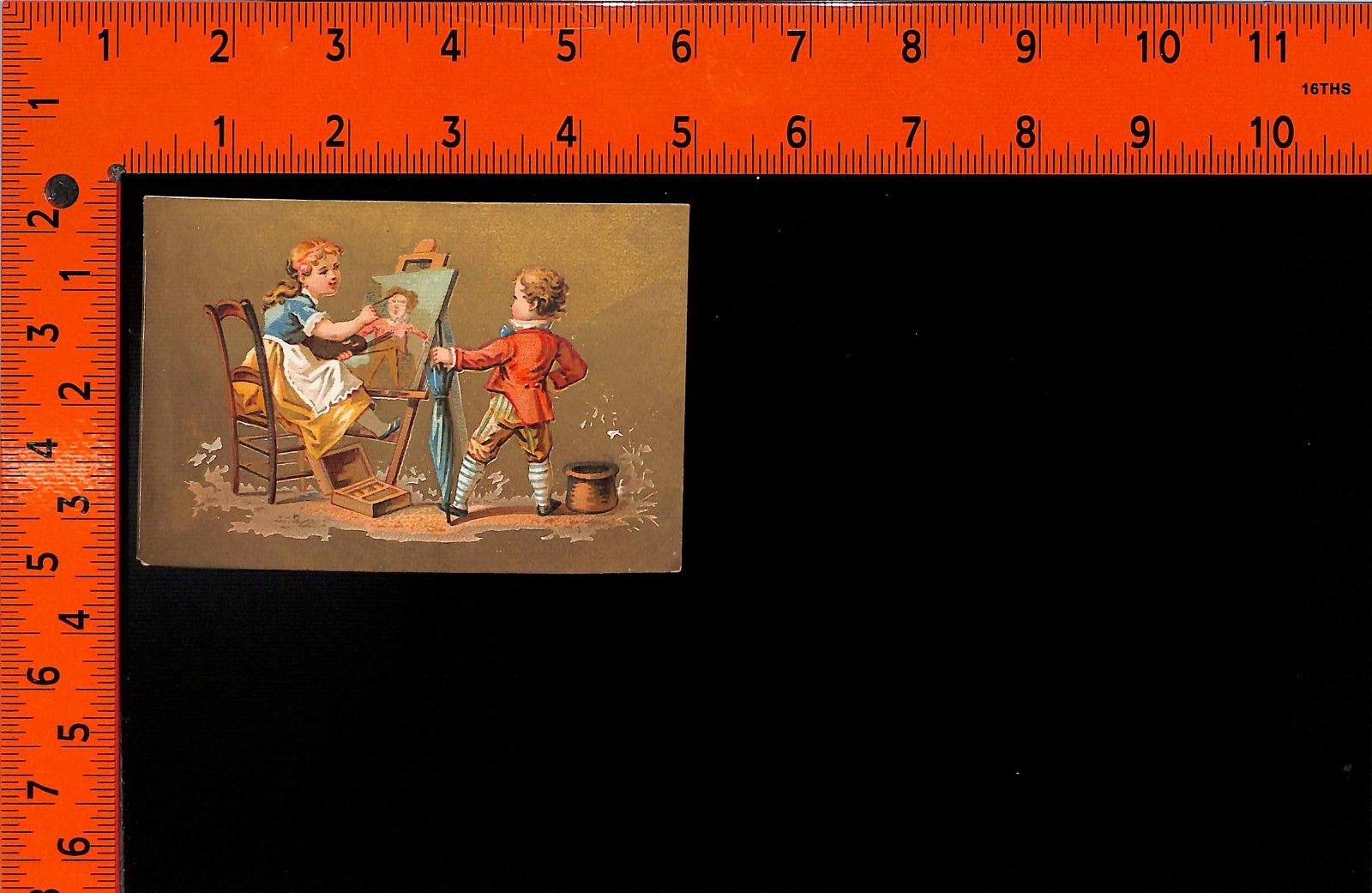 Girl Painting Boy Portrait Artist Children Art Lesson Victorian Trade Card