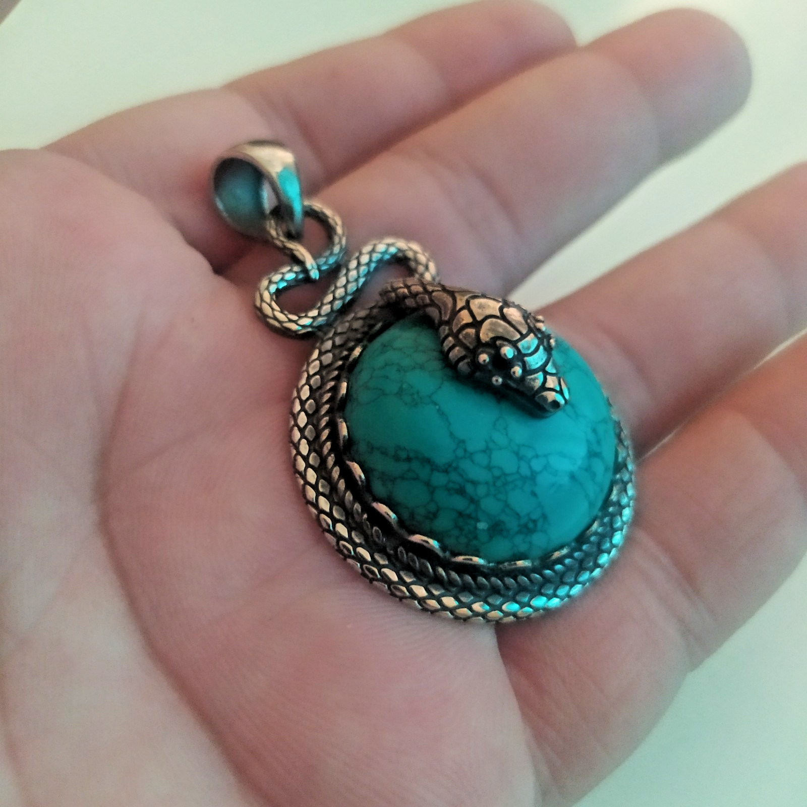 Ancient Vintage Victorian Pendant Sterling Silver Snake Amulet Turquoise Stone Ancient Vintage Victorian Pendant Sterling Silver Snake Amulet Turquoise Stone
