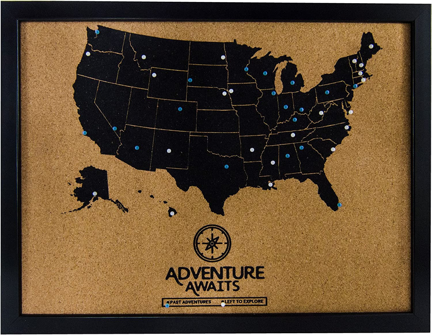 Pushpin Bulletin Cork Board USA Wall Map and Pins | US Travel Tracker Map 17X13 