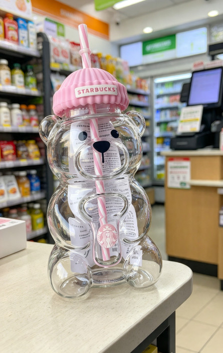 2026 Starbucks Bearista Bear Pink Glass Cup 20oz 591ml with Straw New in Box