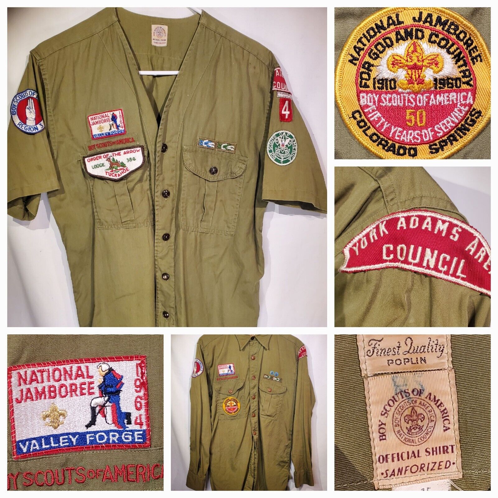 Vintage 1960s Lot of 4 BSA Shirts w/Patches Pennsylvania York Adams Valley Forge