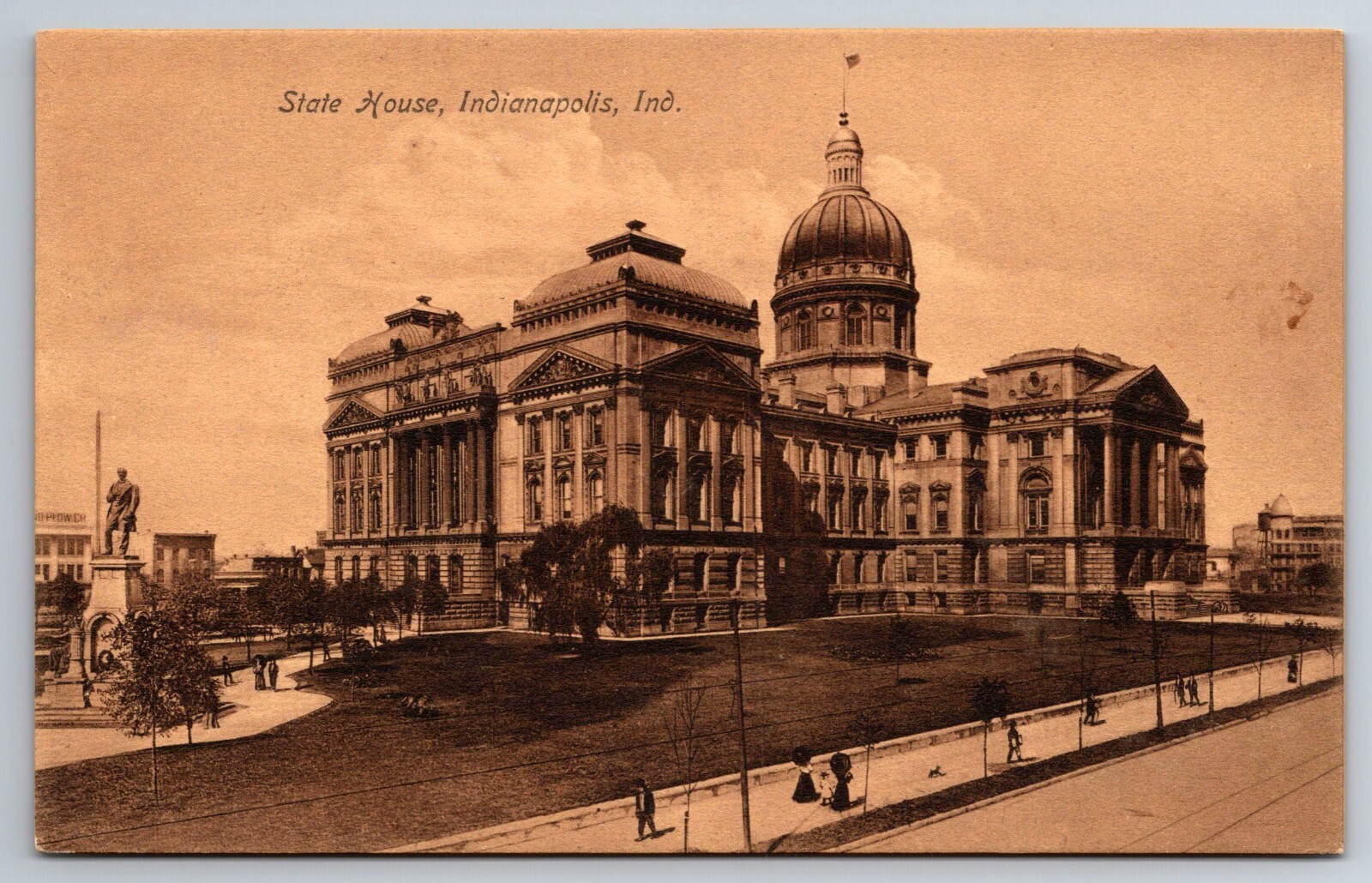 Indianapolis, IN, State House, People, Street View, Vintage Postcard