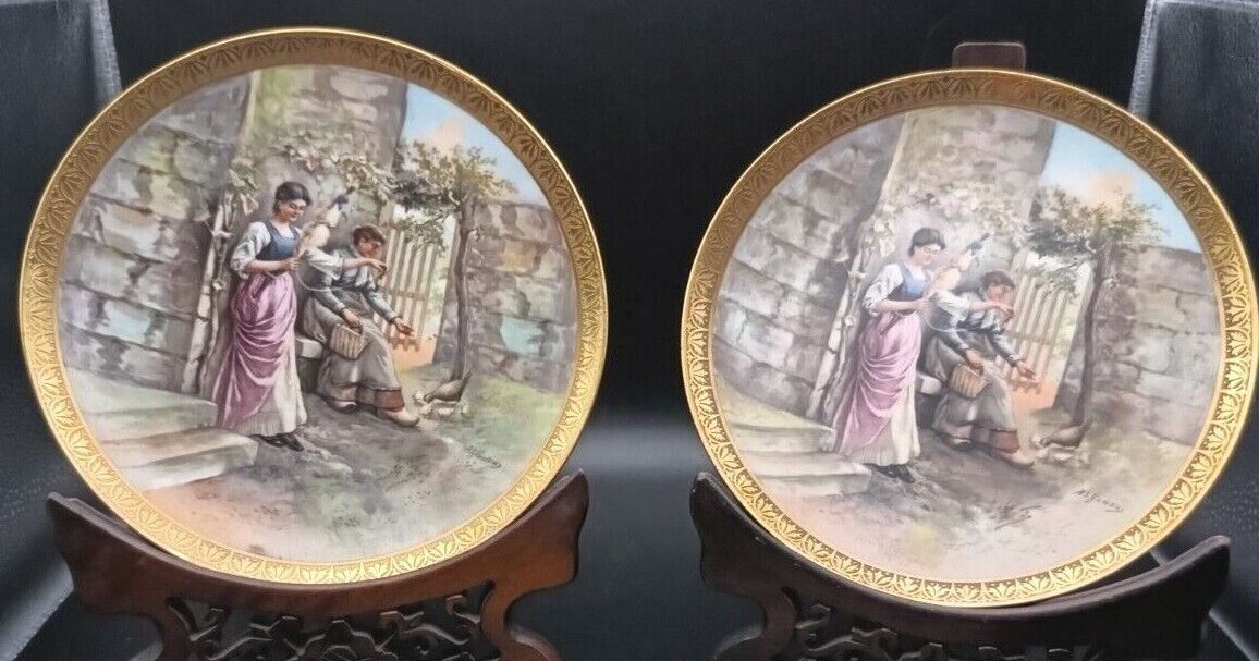 ANTIQUE FRENCH LIMOGES FRANK HAVILAND PLATES & BOWL. GILDED. HAND PAINTED. c1910