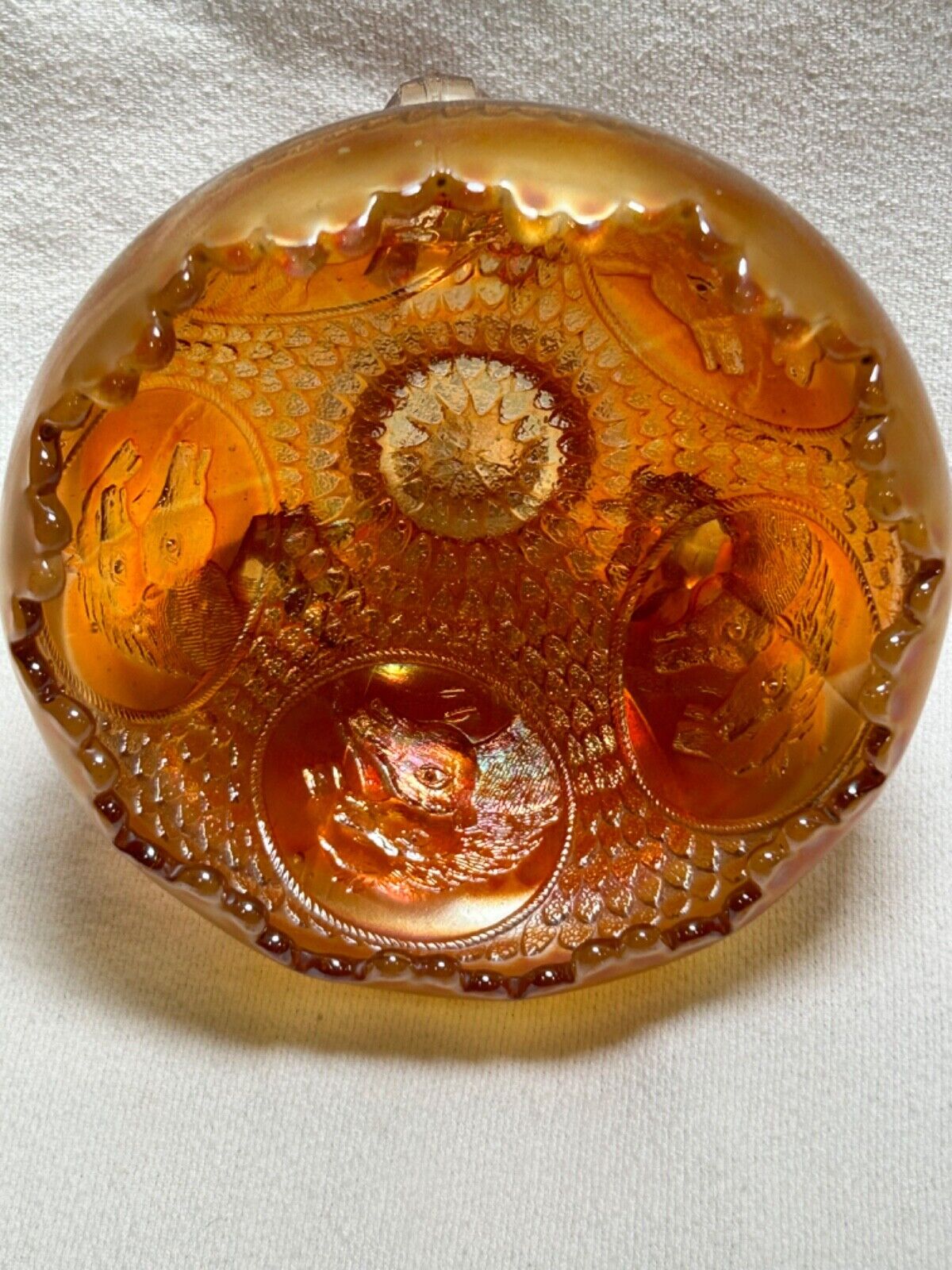 Fenton Carnival Glass Rose Bowl Marigold Horse Medallion Dish