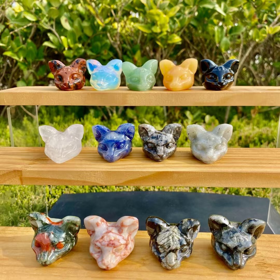 20pc Natural Mixed Crystal Quartz carved cat skull reiki healing Random decor