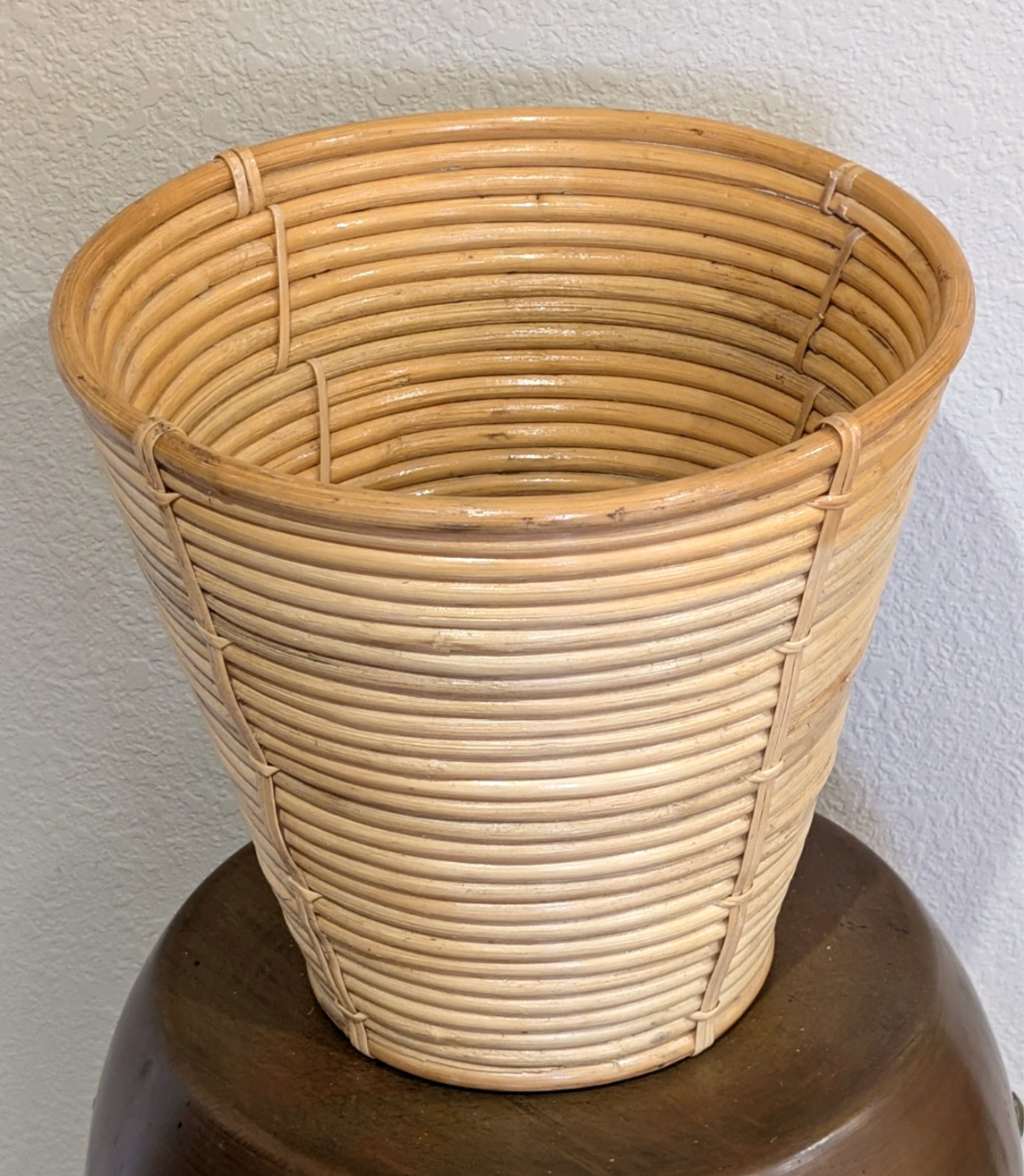 Vintage MCM Italian Gabriella Crespi Style Pencil Reed Rattan / Bamboo Basket