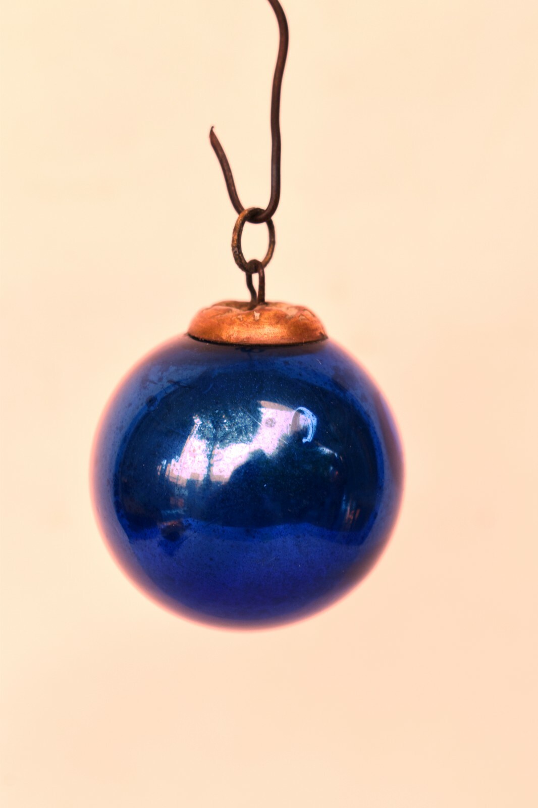 Antique Kugel Ornaments Christmas Cobalt Blue Mercury Glass Ball Brass Cap 