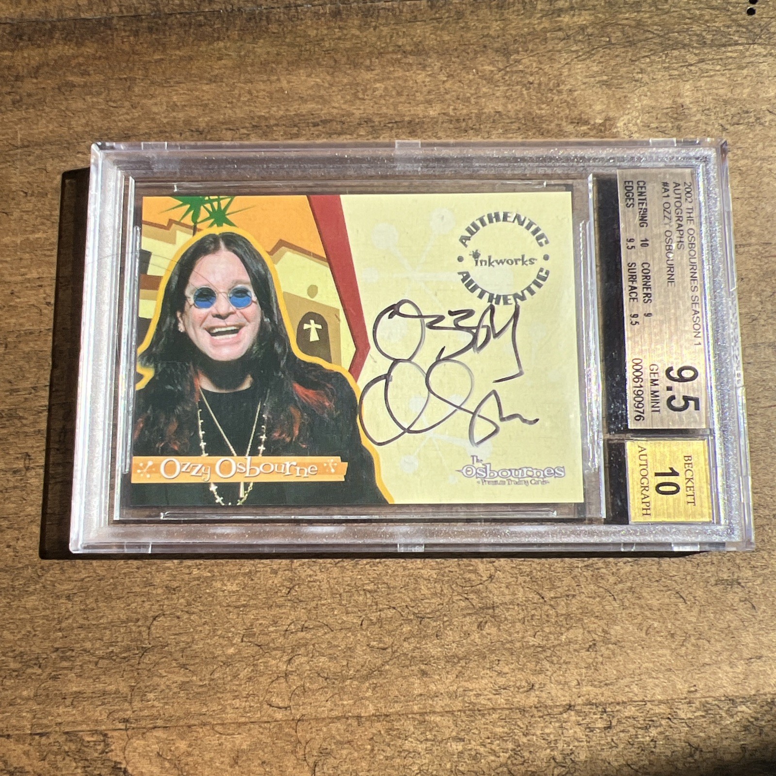 2002 INKWORKS AUTOGRAPH OZZY OSBOURNE BLACK SABBATH ON CARD BGS 9.5 W/ 10 Auto