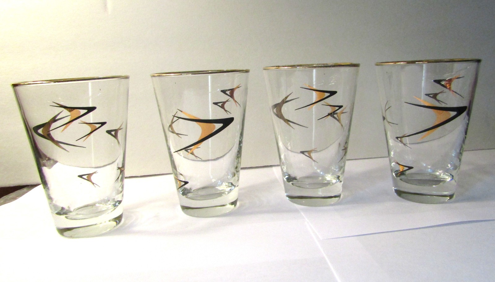 VTG MCM 50\'s SET OF 4 NEW DEALER CHRYSLER DESOTO LOGO INSIGNIA BARWARE GLASSES