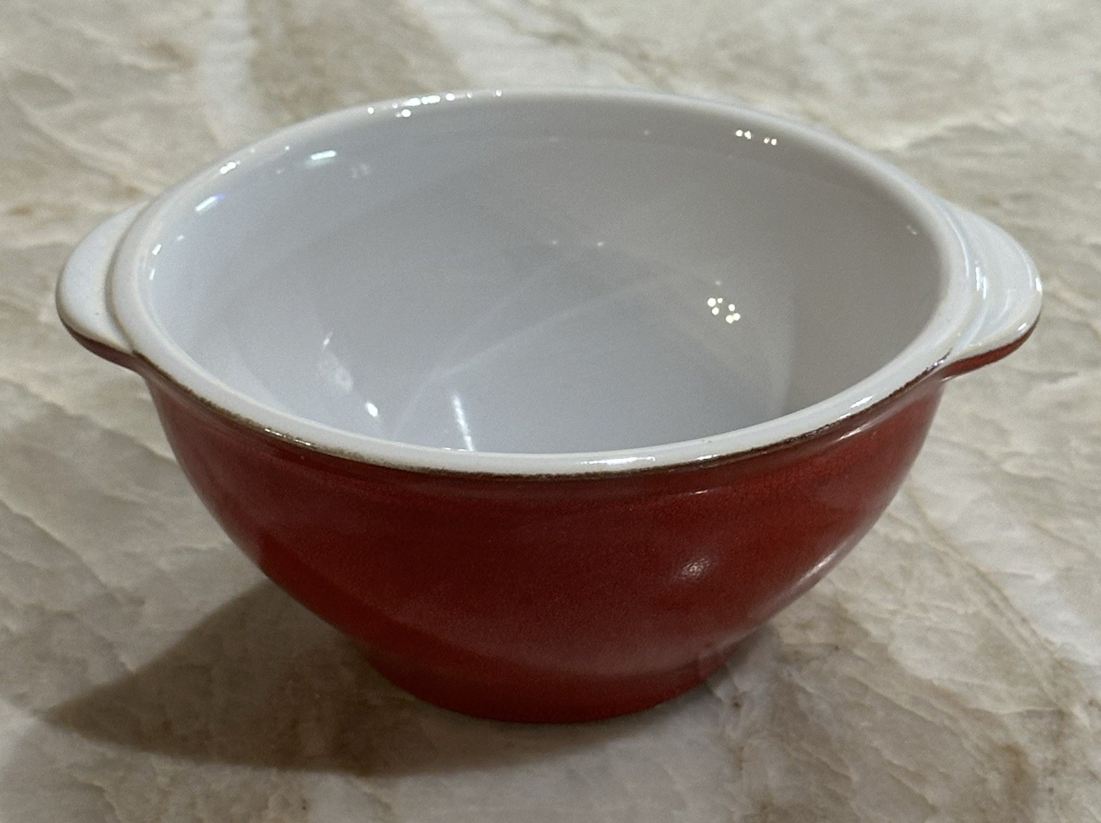 Emile Henry Cereal Soup Bowl Lug Ear Handle France Red White Stonewear 2100