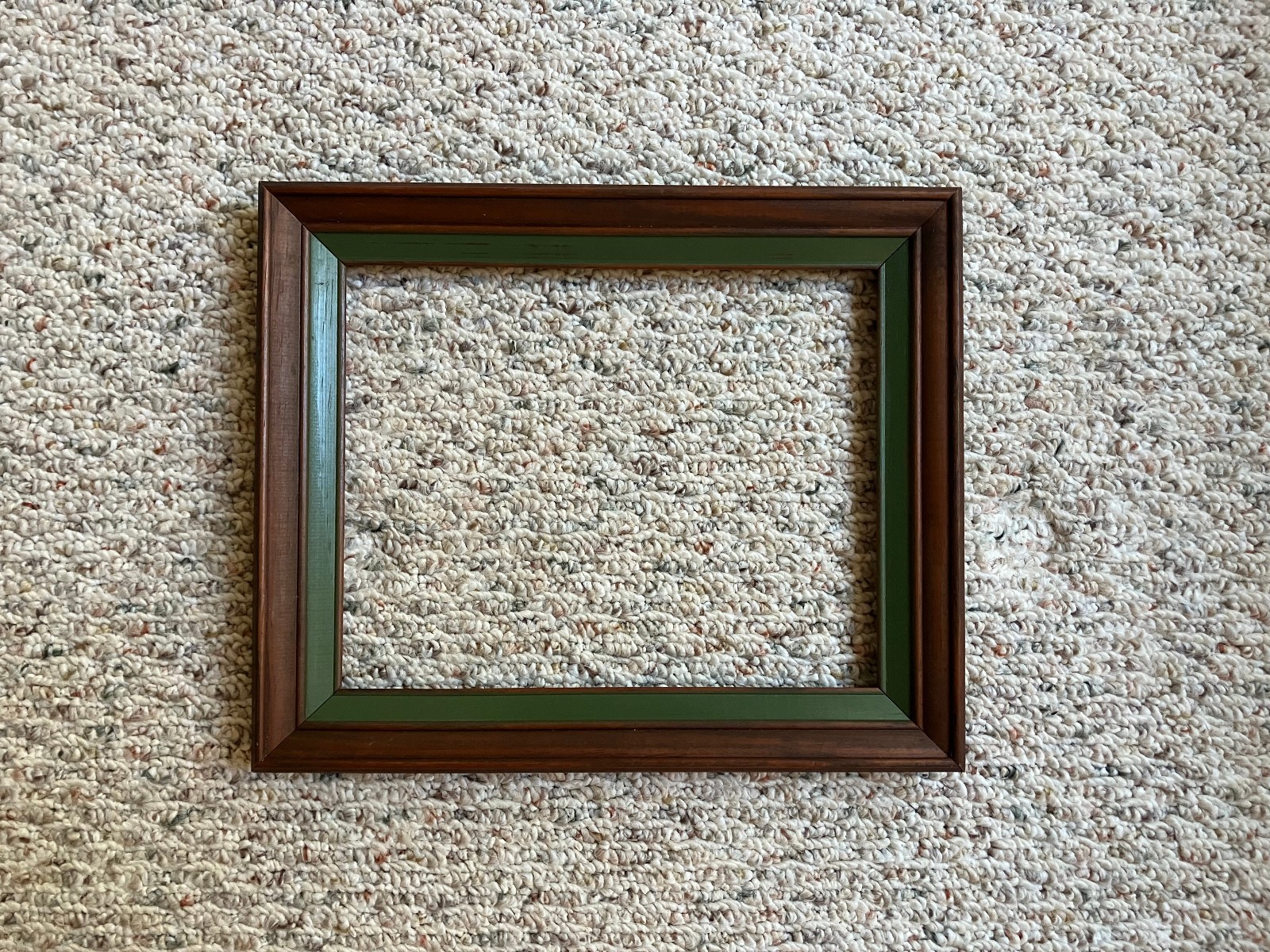 VTG  1970s Solid Wood Picture Frame, Green Liner, Angled Sides, Fits 8