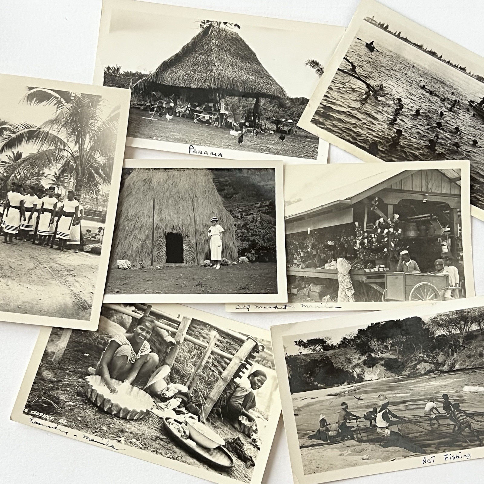 Vintage B&W Snapshot Photograph Travel Panama Manila, Philippines Hut Laundry
