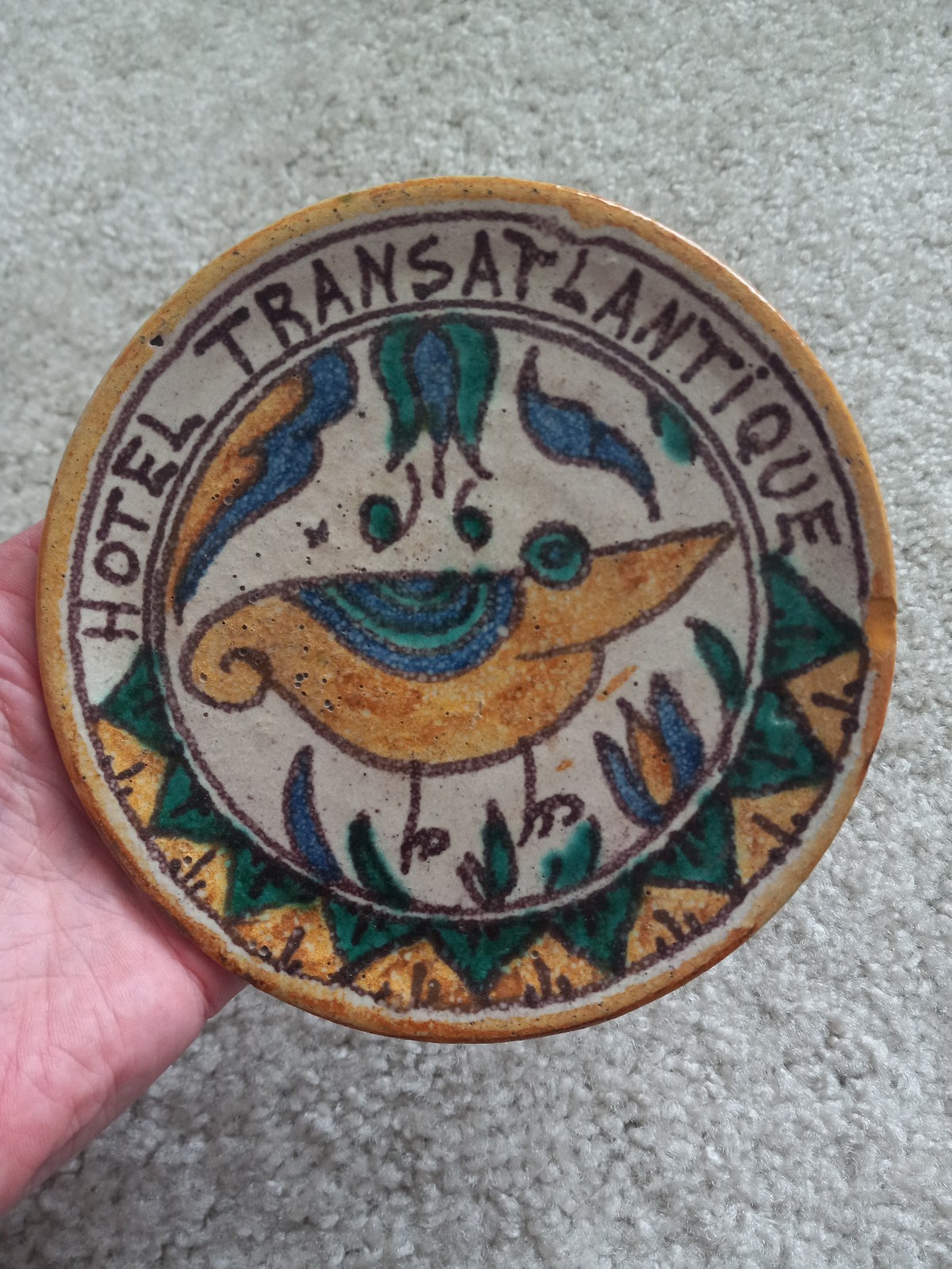 Vintage Hand Made Hotel Transatlantique Souvenir Plate Casablanca Morocco