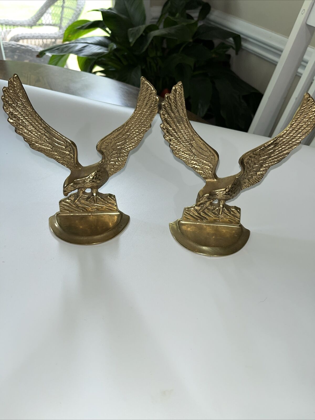 Vintage Brass In Flight  Eagle Sculpture Bookends