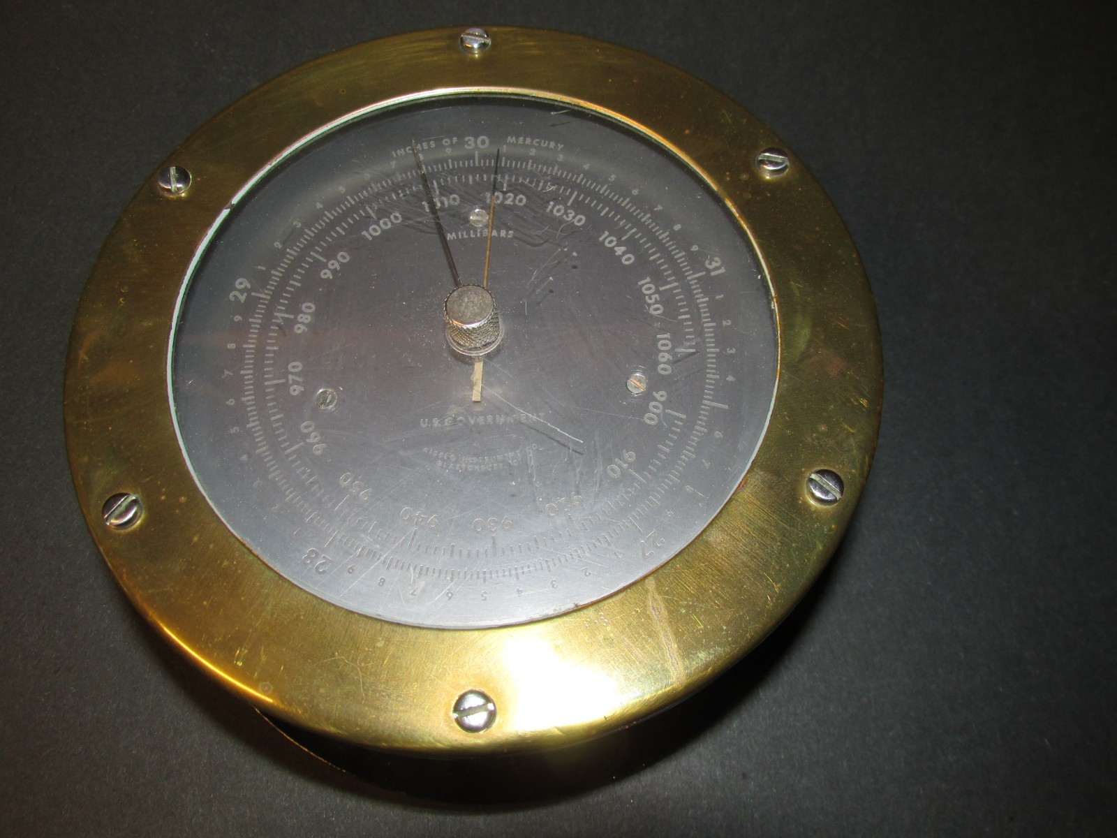Vintage Airflo US Government Marine Aneroid Barometer Brass Bezel 6
