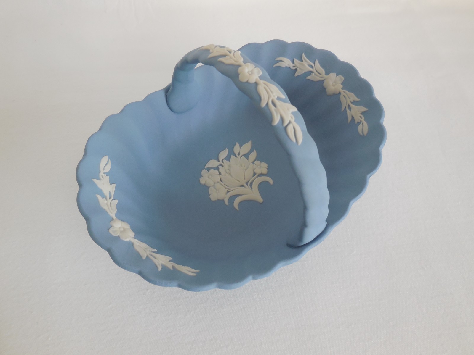 Wedgwood Blue Jasperware Floral Flower Basket