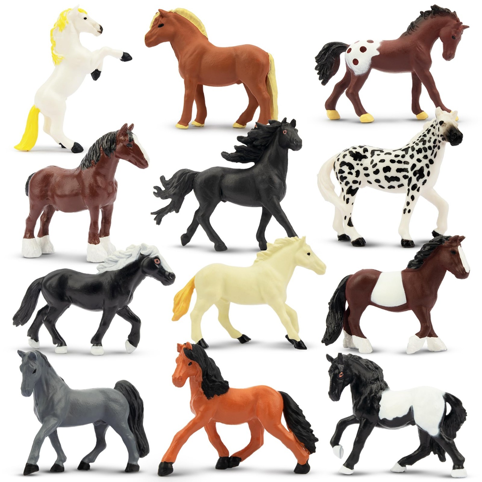 Toymany 12PCS Horse Figurines Toy Small zoo animals figures