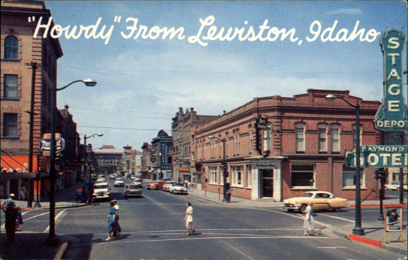 Lewiston ID Idaho Town Center Hotel Depot Signs c1950-60s Vintage Postcard