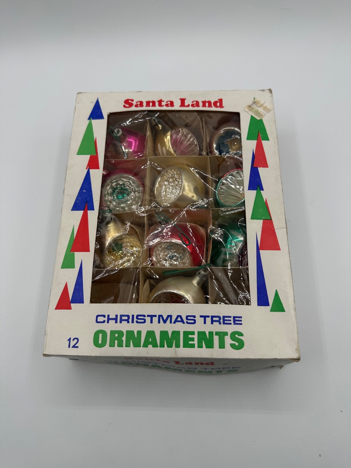 Vintage Santa Land Mercury Glass Christmas Ornaments Indent Reflector Box of 10