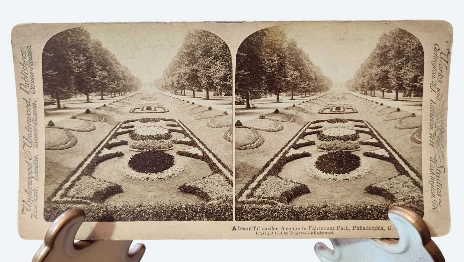 Antique 1901 Underwood Stereoview Card Fairmount Park Garden Avenue Philadelphia