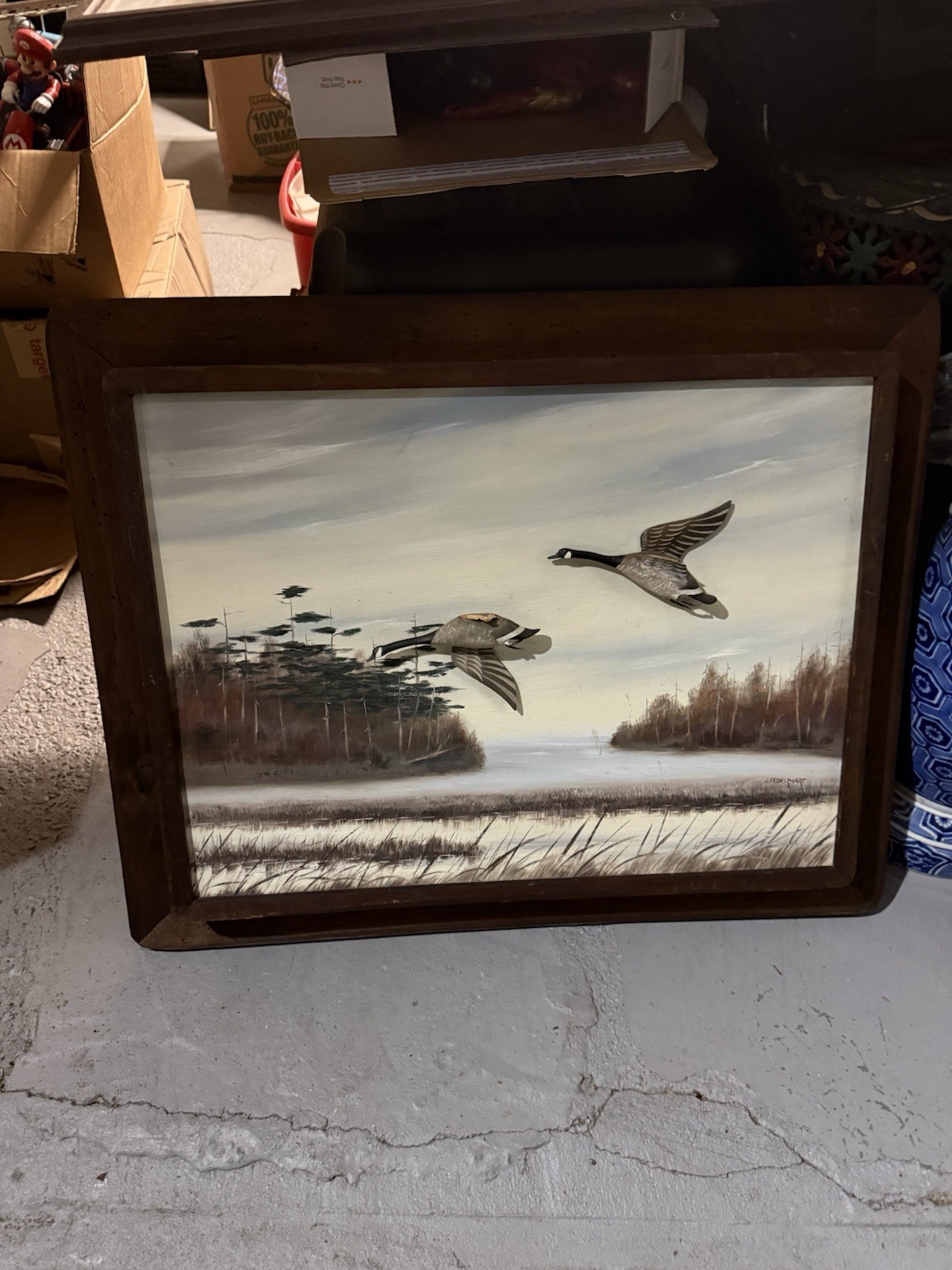Vintage Hand Carved & Painted Canada Geese “Flocking Time” Wildlife Art 18x24