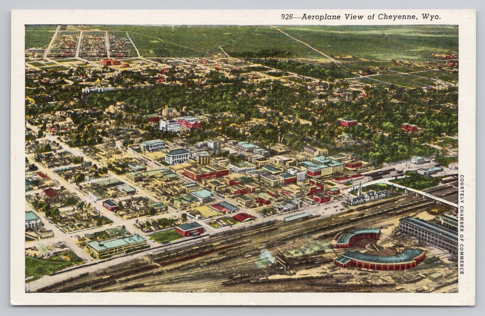 Cheyenne Wyoming c.1930s Frontier Days Laramie County AIrplane Birdseye Unposted