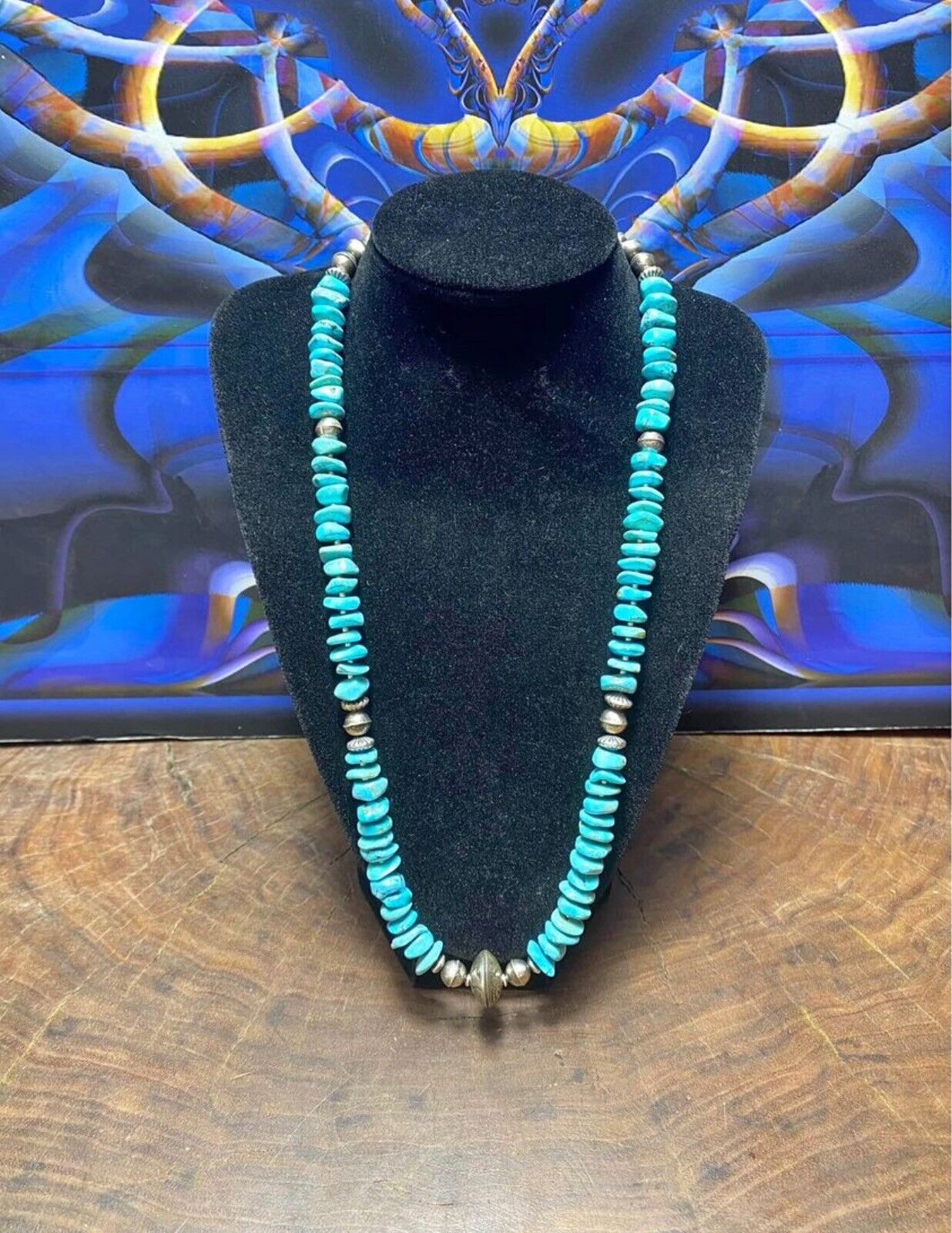 NAVAJO PEARLS Liberty DIME BEADS Kingman TURQUOISE Silver Necklace