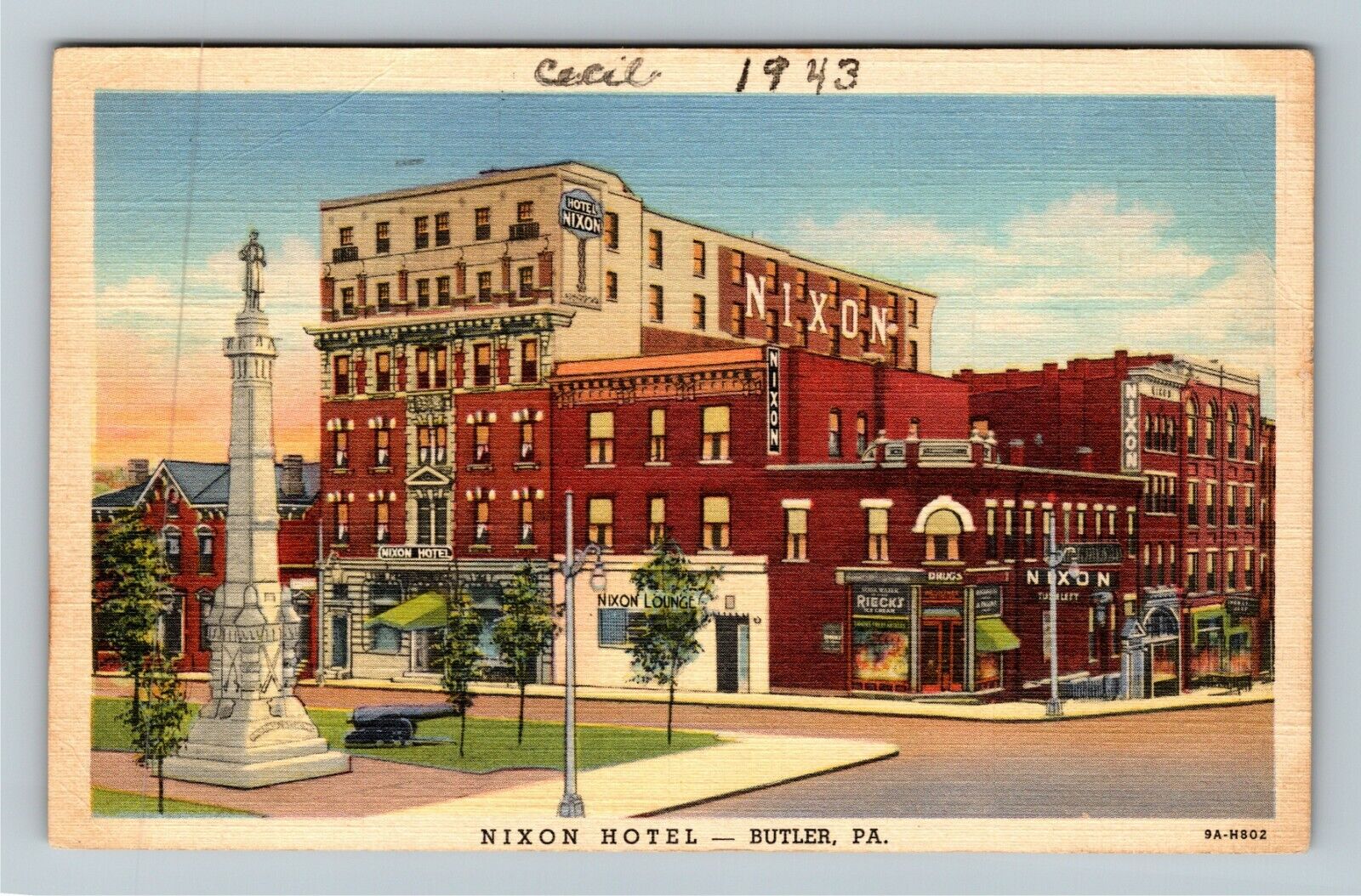 Butler PA-Pennsylvania, Nixon Hotel, c1943 Vintage Postcard