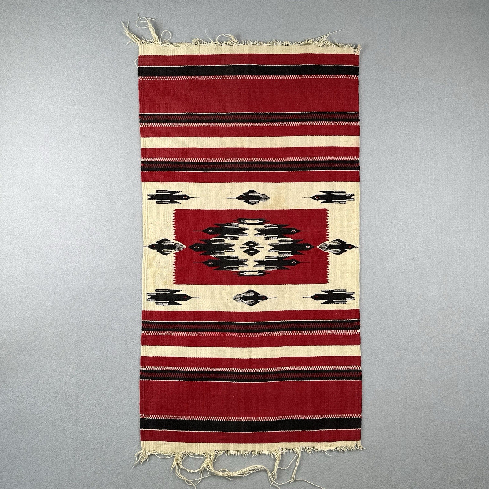 Vintage Southwestern Thunderbird Woven Wall Hanging Rug Blanket Red Black 25x46