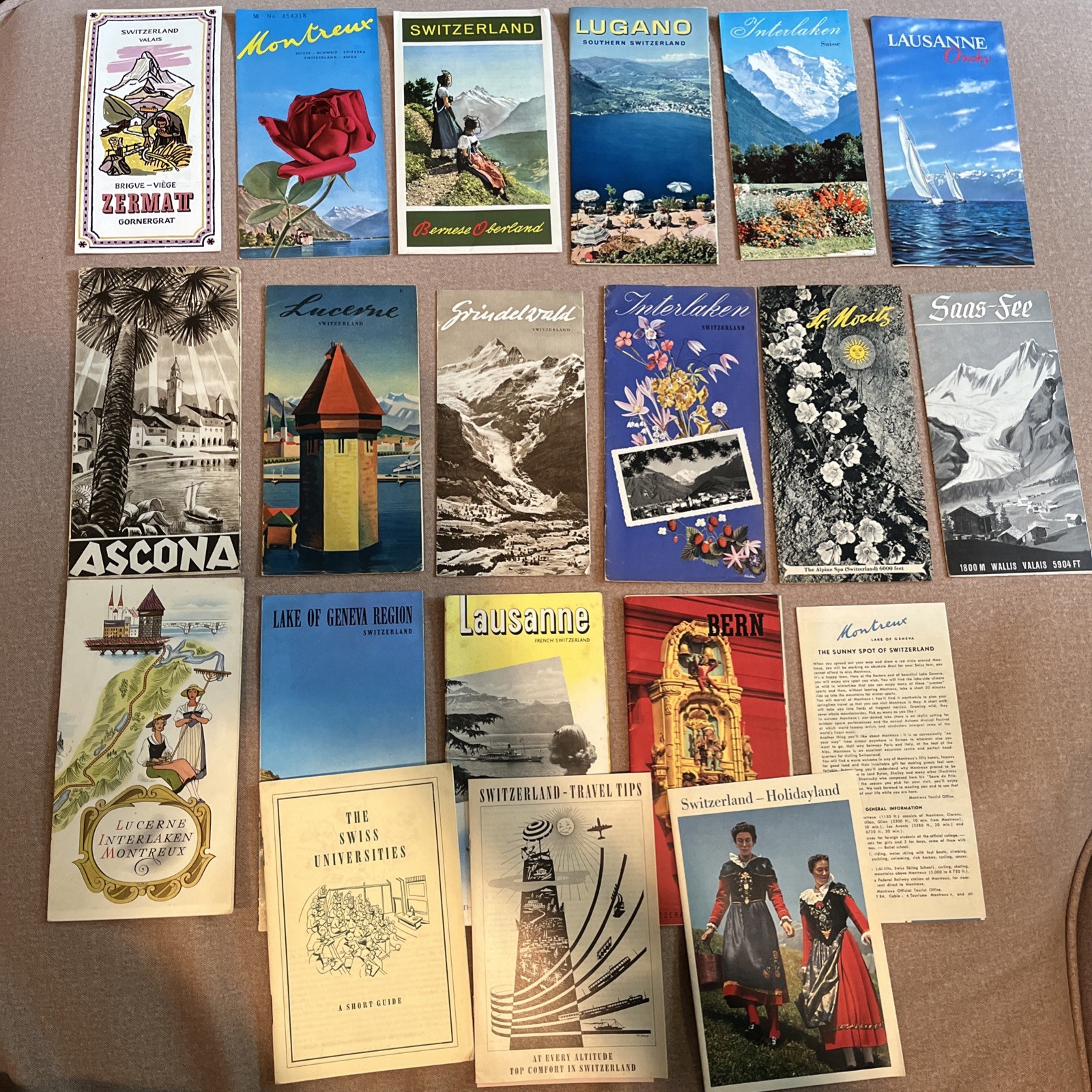 Vintage 1950s Switzerland Travel Ephemera Tourist Brochures Guides Lot of 20