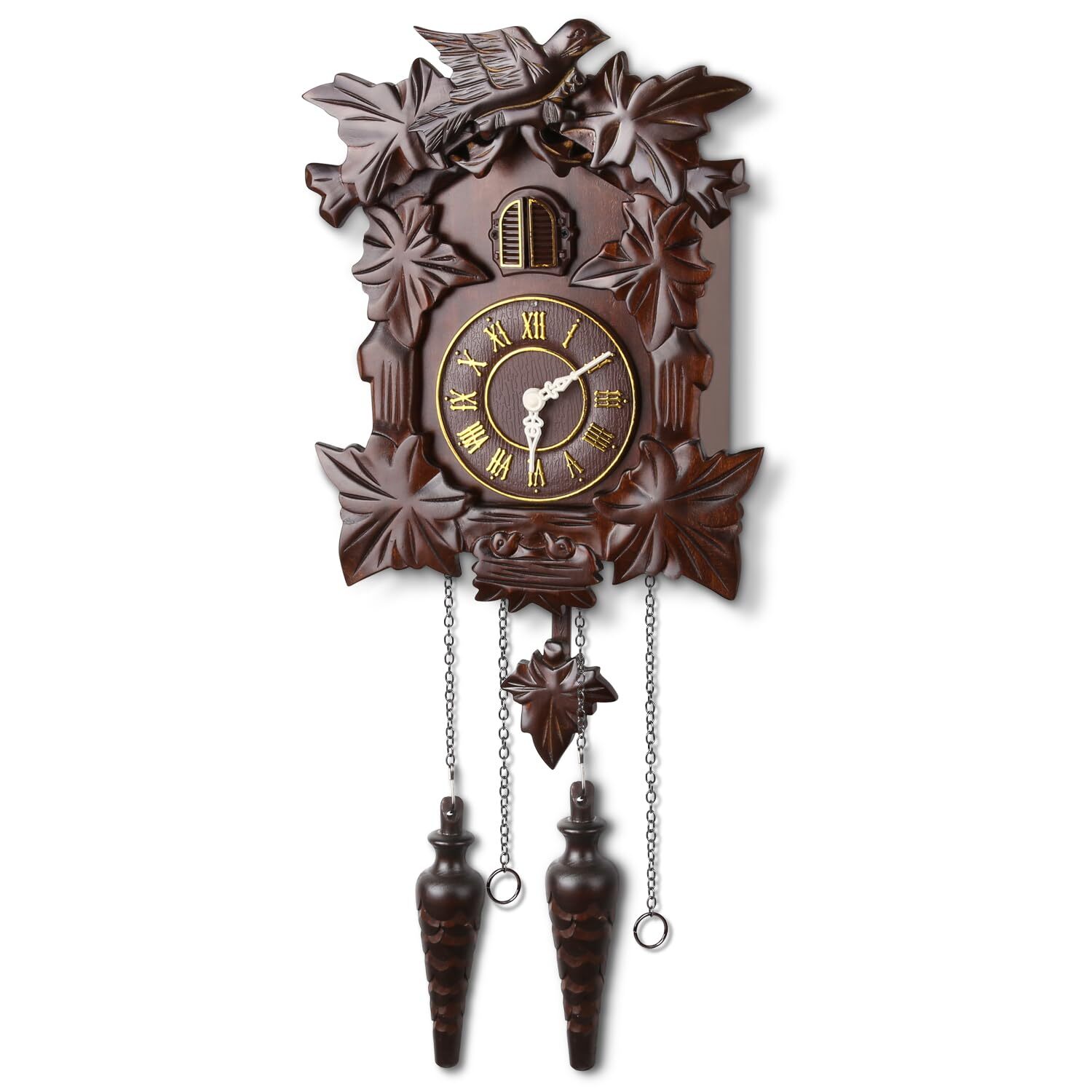 Kendal Handcrafted Linde Wood Cuckoo Clock w/ Night Silencer and Bird Decoration