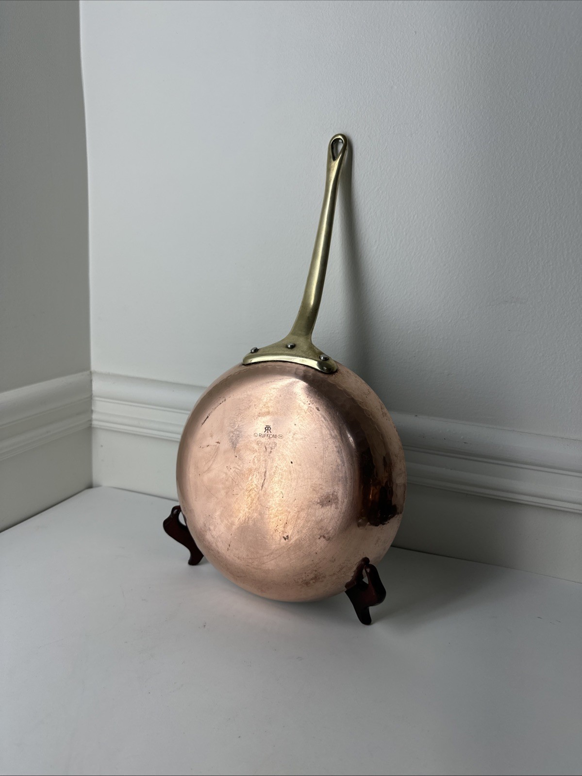 Ruffoni Hammered Copper Frying Pan Skillet Tin Lined Bronze Handle Italy 9”
